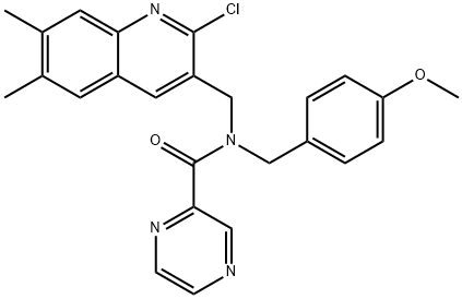 Pyrazinecarboxamide, N-[(2-chloro-6,7-dimethyl-3-quinolinyl)methyl]-N-[(4-methoxyphenyl)methyl]- (9CI) 结构式