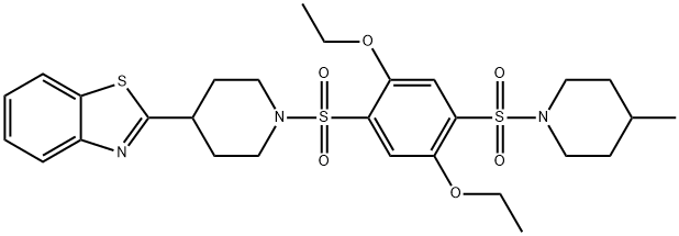 Piperidine, 4-(2-benzothiazolyl)-1-[[2,5-diethoxy-4-[(4-methyl-1-piperidinyl)sulfonyl]phenyl]sulfonyl]- (9CI) 结构式