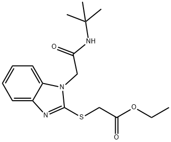 Acetic acid, [[1-[2-[(1,1-dimethylethyl)amino]-2-oxoethyl]-1H-benzimidazol-2-yl]thio]-, ethyl ester (9CI) 结构式