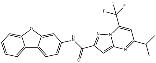 Pyrazolo[1,5-a]pyrimidine-2-carboxamide, N-dibenzofuran-3-yl-5-(1-methylethyl)-7-(trifluoromethyl)- (9CI) 结构式