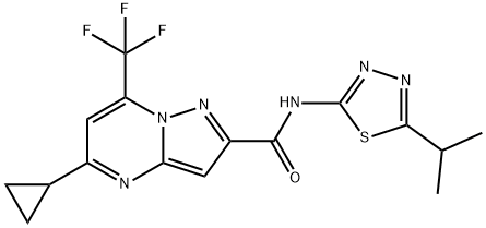 Pyrazolo[1,5-a]pyrimidine-2-carboxamide, 5-cyclopropyl-N-[5-(1-methylethyl)-1,3,4-thiadiazol-2-yl]-7-(trifluoromethyl)- (9CI) 结构式