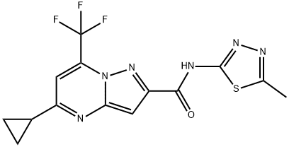 Pyrazolo[1,5-a]pyrimidine-2-carboxamide, 5-cyclopropyl-N-(5-methyl-1,3,4-thiadiazol-2-yl)-7-(trifluoromethyl)- (9CI) 结构式