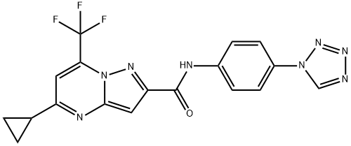 Pyrazolo[1,5-a]pyrimidine-2-carboxamide, 5-cyclopropyl-N-[4-(1H-tetrazol-1-yl)phenyl]-7-(trifluoromethyl)- (9CI) 结构式