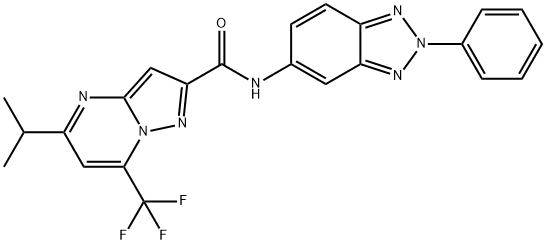 Pyrazolo[1,5-a]pyrimidine-2-carboxamide, 5-(1-methylethyl)-N-(2-phenyl-2H-benzotriazol-5-yl)-7-(trifluoromethyl)- (9CI) 结构式