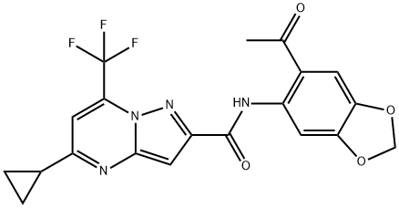Pyrazolo[1,5-a]pyrimidine-2-carboxamide, N-(6-acetyl-1,3-benzodioxol-5-yl)-5-cyclopropyl-7-(trifluoromethyl)- (9CI) 结构式