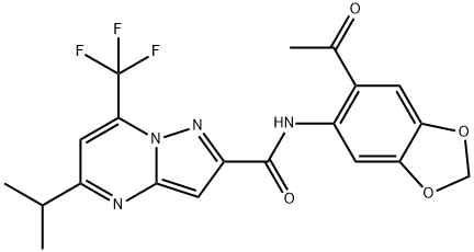 Pyrazolo[1,5-a]pyrimidine-2-carboxamide, N-(6-acetyl-1,3-benzodioxol-5-yl)-5-(1-methylethyl)-7-(trifluoromethyl)- (9CI) 结构式