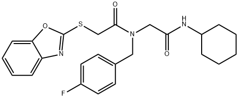 Acetamide, 2-(2-benzoxazolylthio)-N-[2-(cyclohexylamino)-2-oxoethyl]-N-[(4-fluorophenyl)methyl]- (9CI) 结构式