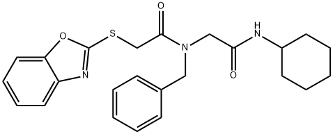 Acetamide, 2-(2-benzoxazolylthio)-N-[2-(cyclohexylamino)-2-oxoethyl]-N-(phenylmethyl)- (9CI) 结构式