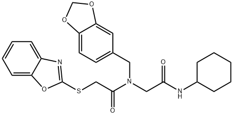 Acetamide, N-(1,3-benzodioxol-5-ylmethyl)-2-(2-benzoxazolylthio)-N-[2-(cyclohexylamino)-2-oxoethyl]- (9CI) 结构式