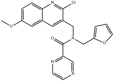 Pyrazinecarboxamide, N-[(2-chloro-6-methoxy-3-quinolinyl)methyl]-N-(2-furanylmethyl)- (9CI) 结构式