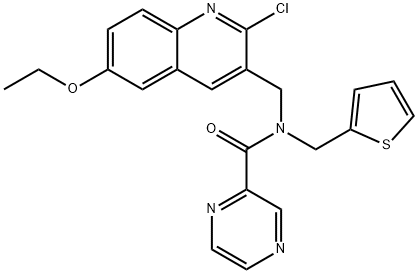 Pyrazinecarboxamide, N-[(2-chloro-6-ethoxy-3-quinolinyl)methyl]-N-(2-thienylmethyl)- (9CI) 结构式