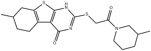 Piperidine, 1-[[(1,4,5,6,7,8-hexahydro-7-methyl-4-oxo[1]benzothieno[2,3-d]pyrimidin-2-yl)thio]acetyl]-3-methyl- (9CI) 结构式