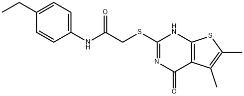 Acetamide, 2-[(1,4-dihydro-5,6-dimethyl-4-oxothieno[2,3-d]pyrimidin-2-yl)thio]-N-(4-ethylphenyl)- (9CI) 结构式