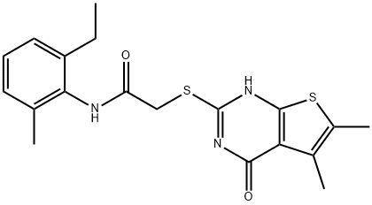 Acetamide, 2-[(1,4-dihydro-5,6-dimethyl-4-oxothieno[2,3-d]pyrimidin-2-yl)thio]-N-(2-ethyl-6-methylphenyl)- (9CI) 结构式