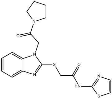 Acetamide, 2-[[1-[2-oxo-2-(1-pyrrolidinyl)ethyl]-1H-benzimidazol-2-yl]thio]-N-2-thiazolyl- (9CI) 结构式