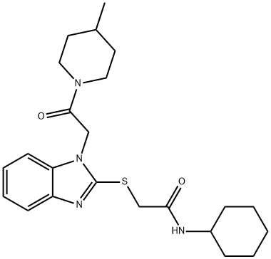 Acetamide, N-cyclohexyl-2-[[1-[2-(4-methyl-1-piperidinyl)-2-oxoethyl]-1H-benzimidazol-2-yl]thio]- (9CI) 结构式