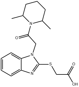 Acetic acid, [[1-[2-(2,6-dimethyl-1-piperidinyl)-2-oxoethyl]-1H-benzimidazol-2-yl]thio]- (9CI) 结构式