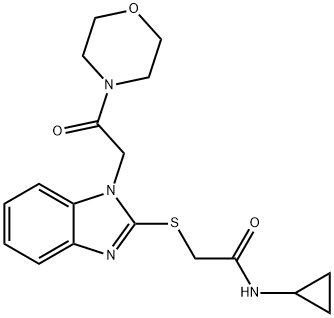 Acetamide, N-cyclopropyl-2-[[1-[2-(4-morpholinyl)-2-oxoethyl]-1H-benzimidazol-2-yl]thio]- (9CI) 结构式