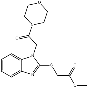 Acetic acid, [[1-[2-(4-morpholinyl)-2-oxoethyl]-1H-benzimidazol-2-yl]thio]-, methyl ester (9CI) 结构式