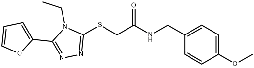 Acetamide, 2-[[4-ethyl-5-(2-furanyl)-4H-1,2,4-triazol-3-yl]thio]-N-[(4-methoxyphenyl)methyl]- (9CI) 结构式