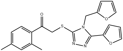 Ethanone, 1-(2,4-dimethylphenyl)-2-[[5-(2-furanyl)-4-(2-furanylmethyl)-4H-1,2,4-triazol-3-yl]thio]- (9CI) 结构式