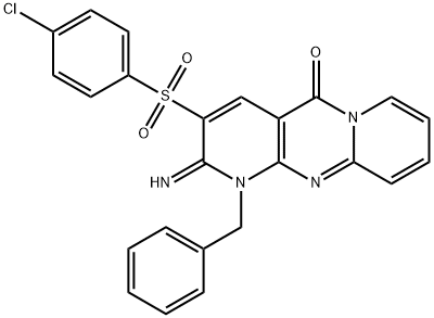 1-benzyl-3-[(4-chlorophenyl)sulfonyl]-2-imino-1,2-dihydro-5H-dipyrido[1,2-a:2,3-d]pyrimidin-5-one 结构式