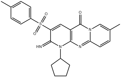 1-cyclopentyl-2-imino-8-methyl-3-[(4-methylphenyl)sulfonyl]-1,2-dihydro-5H-dipyrido[1,2-a:2,3-d]pyrimidin-5-one 结构式