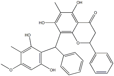 8-[(2,6-Dihydroxy-4-methoxy-3-methylphenyl)phenylmethyl]-2,3-dihydro-5,7-dihydroxy-6-methyl-2-phenyl-4H-1-benzopyran-4-one 结构式