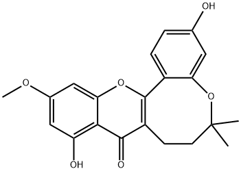 7,8-Dihydro-3,10-dihydroxy-12-methoxy-6,6-dimethyl-6H,9H-[1]benzopyrano[3,2-e][1]benzoxocin-9-one 结构式