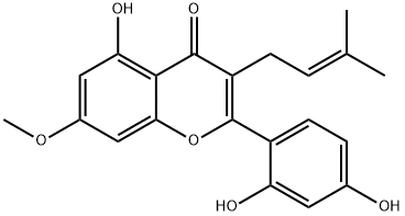 2-(2,4-Dihydroxyphenyl)-5-hydroxy-7-methoxy-3-(3-methyl-2-butenyl)-4H-1-benzopyran-4-one 结构式