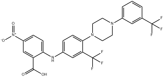 Benzoic  acid,  5-nitro-2-[[3-(trifluoromethyl)-4-[4-[3-(trifluoromethyl)phenyl]-1-piperazinyl]phenyl]amino]- 结构式