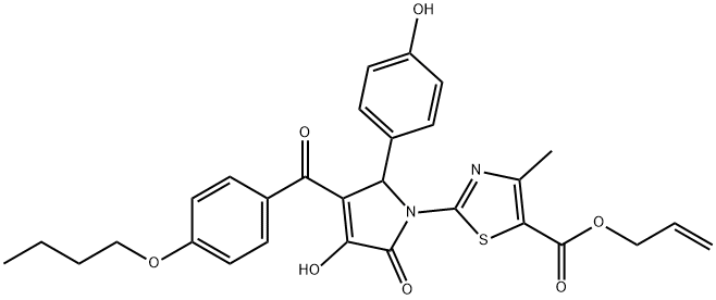 allyl 2-[3-(4-butoxybenzoyl)-4-hydroxy-2-(4-hydroxyphenyl)-5-oxo-2,5-dihydro-1H-pyrrol-1-yl]-4-methyl-1,3-thiazole-5-carboxylate 结构式