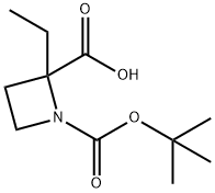 1-(叔丁氧基羰基)-2-乙基氮杂环丁烷-2-羧酸 结构式