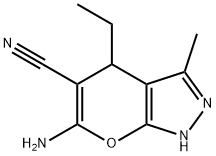 Pyrano[2,3-c]pyrazole-5-carbonitrile, 6-amino-4-ethyl-1,4-dihydro-3-methyl- (9CI) 结构式