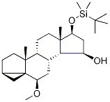 (3β,5α,6β,15α,17β)-17-tert-Butyldimethylsilyloxy-6-methoxy-3,5-cycloandrostan-15-ol 结构式