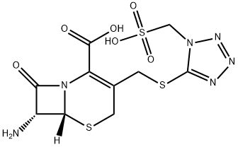 (6R-反式)-7-氨基-8-氧代-3-(((1-(磺酸甲基)-1H-四唑-5-基)硫)甲基)-5-硫杂-1-氮杂双环[4.2.0]辛-2-烯-2-羧酸 结构式