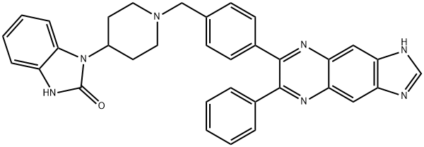 1,3-二氢-1-[1-[[4-(6-苯基-1H-咪唑并[4,5-G]喹喔啉-7-基)苯基]甲基]-4-哌啶基]-2H-苯并咪唑-2-酮 结构式