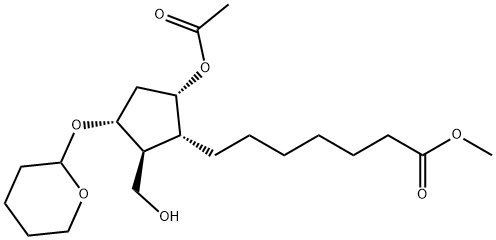 环戊烷庚酸,5-(乙酰氧基)-2-(羟基甲基)-3-[(四氢-2H-吡喃-2-基)氧基]-,甲酯,(1R,2S,3R,5S)-(...) 结构式