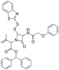 benzhydryl 2-(benzothiazol-2-yldithio)-alpha-(isopropenyl)-4-oxo-3-[(phenoxyacetyl)amino]azetidine-1-acetate  结构式