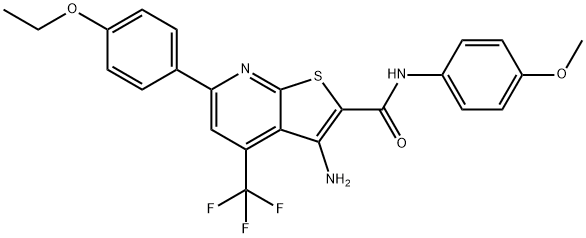 3-amino-6-(4-ethoxyphenyl)-N-(4-methoxyphenyl)-4-(trifluoromethyl)thieno[2,3-b]pyridine-2-carboxamide 结构式