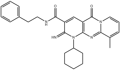 1-cyclohexyl-2-imino-10-methyl-5-oxo-N-(2-phenylethyl)-1,5-dihydro-2H-dipyrido[1,2-a:2,3-d]pyrimidine-3-carboxamide 结构式