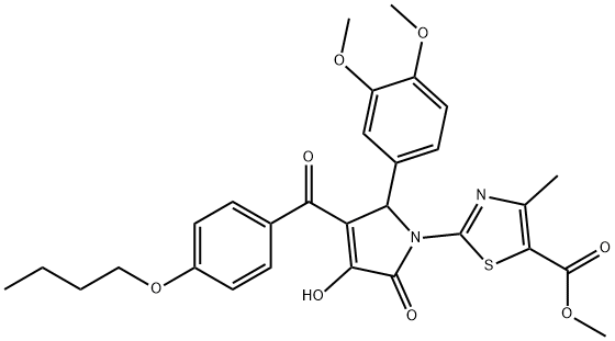 methyl 2-[3-(4-butoxybenzoyl)-2-(3,4-dimethoxyphenyl)-4-hydroxy-5-oxo-2,5-dihydro-1H-pyrrol-1-yl]-4-methyl-1,3-thiazole-5-carboxylate 结构式