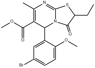 methyl 5-(5-bromo-2-methoxyphenyl)-2-ethyl-7-methyl-3-oxo-2,3-dihydro-5H-[1,3]thiazolo[3,2-a]pyrimidine-6-carboxylate 结构式