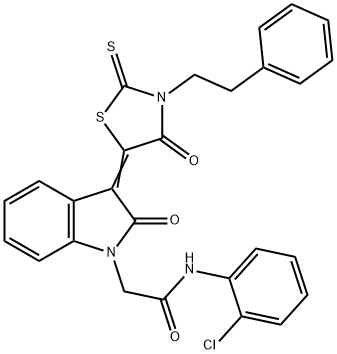 N-(2-CHLOROPHENYL)-2-((3Z)-2-OXO-3-[4-OXO-3-(2-PHENYLETHYL)-2-THIOXO-1,3-THIAZOLIDIN-5-YLIDENE]-2,3-DIHYDRO-1H-INDOL-1-YL)ACETAMIDE 结构式