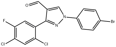 1-(4-BROMOPHENYL)-3-(2,4-DICHLORO-5-FLUOROPHENYL)-1H-PYRAZOLE-4-CARBALDEHYDE 结构式