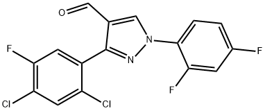 3-(2,4-DICHLORO-5-FLUOROPHENYL)-1-(2,4-DIFLUOROPHENYL)-1H-PYRAZOLE-4-CARBALDEHYDE 结构式