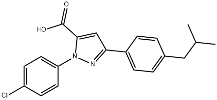 1-(4-CHLOROPHENYL)-3-(4-ISOBUTYLPHENYL)-1H-PYRAZOLE-5-CARBOXYLIC ACID 结构式
