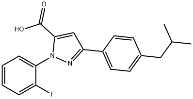 1-(2-FLUOROPHENYL)-3-(4-ISOBUTYLPHENYL)-1H-PYRAZOLE-5-CARBOXYLIC ACID 结构式