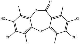 2,7-Dichloro-3,8-dihydroxy-1,4,6,9-tetramethyl-11H-dibenzo[b,e][1,4]dioxepin-11-one 结构式