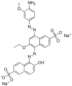 8-[(4-Amino-3-methoxyphenyl)azo]-6-ethoxy-5-[(2-hydroxy-6-sulfo-1-naphtyl)azo]-2-naphthalenesulfonic acid disodium salt 结构式